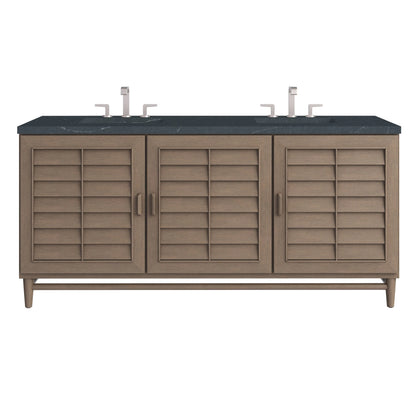 Portland 72" Double Vanity Whitewashed Walnut w/ 3 CM Charcoal Soapstone Silestone Top