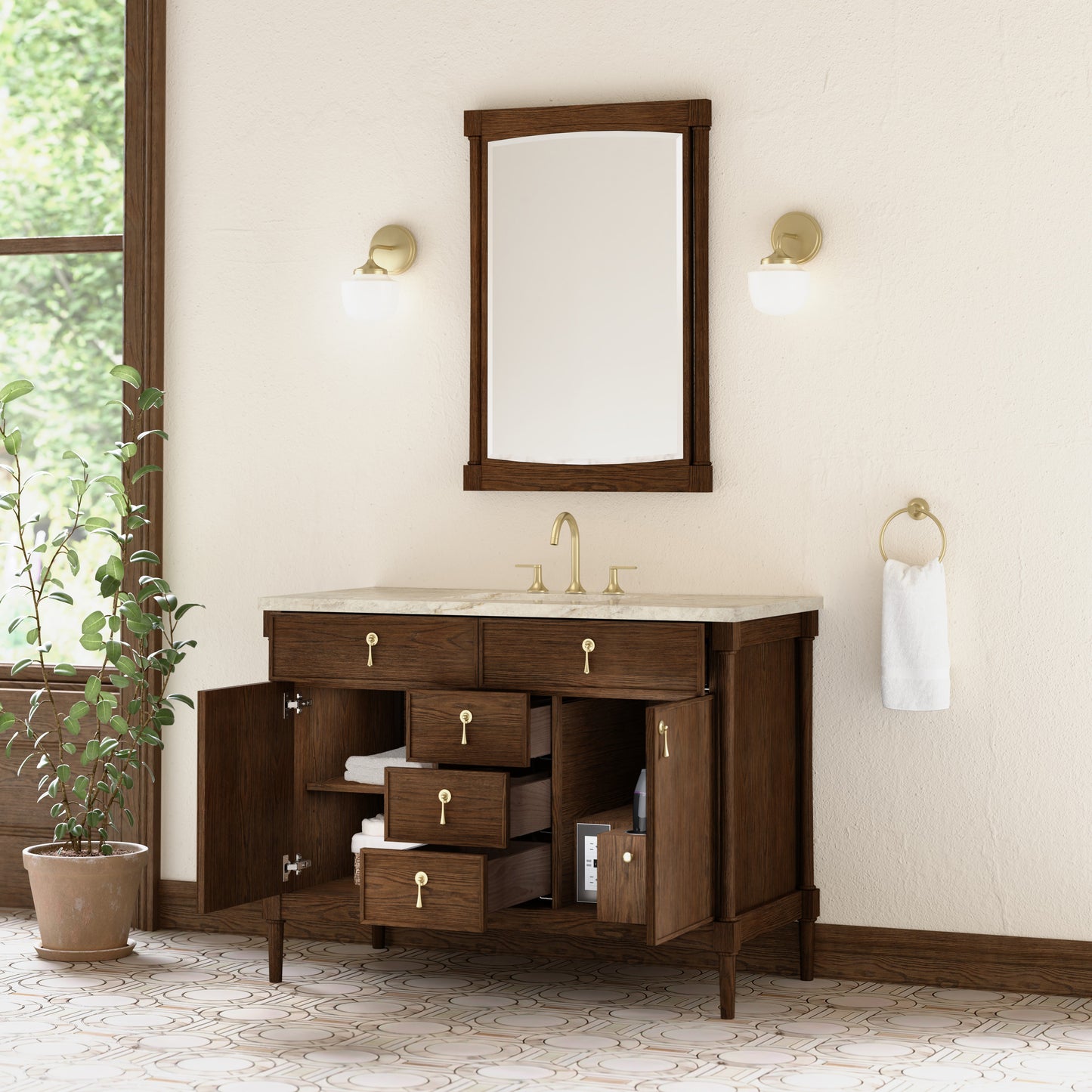 Renovate for Less Atlanta Kinnsden 48" Single Vanity, Sable Oak w/ 3 CM Tajnar Eclos Top