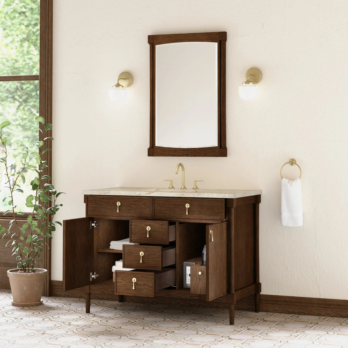 Kinnsden 48" Single Vanity, Sable Oak w/ 3 CM Tajnar Eclos Top