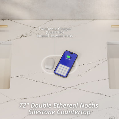 Renovate for Less Atlanta Brookfield 72" Double Vanity, Pecan w/ 3 CM Ethereal Noctis Silestone Top w/ FreePower Wireless Charger