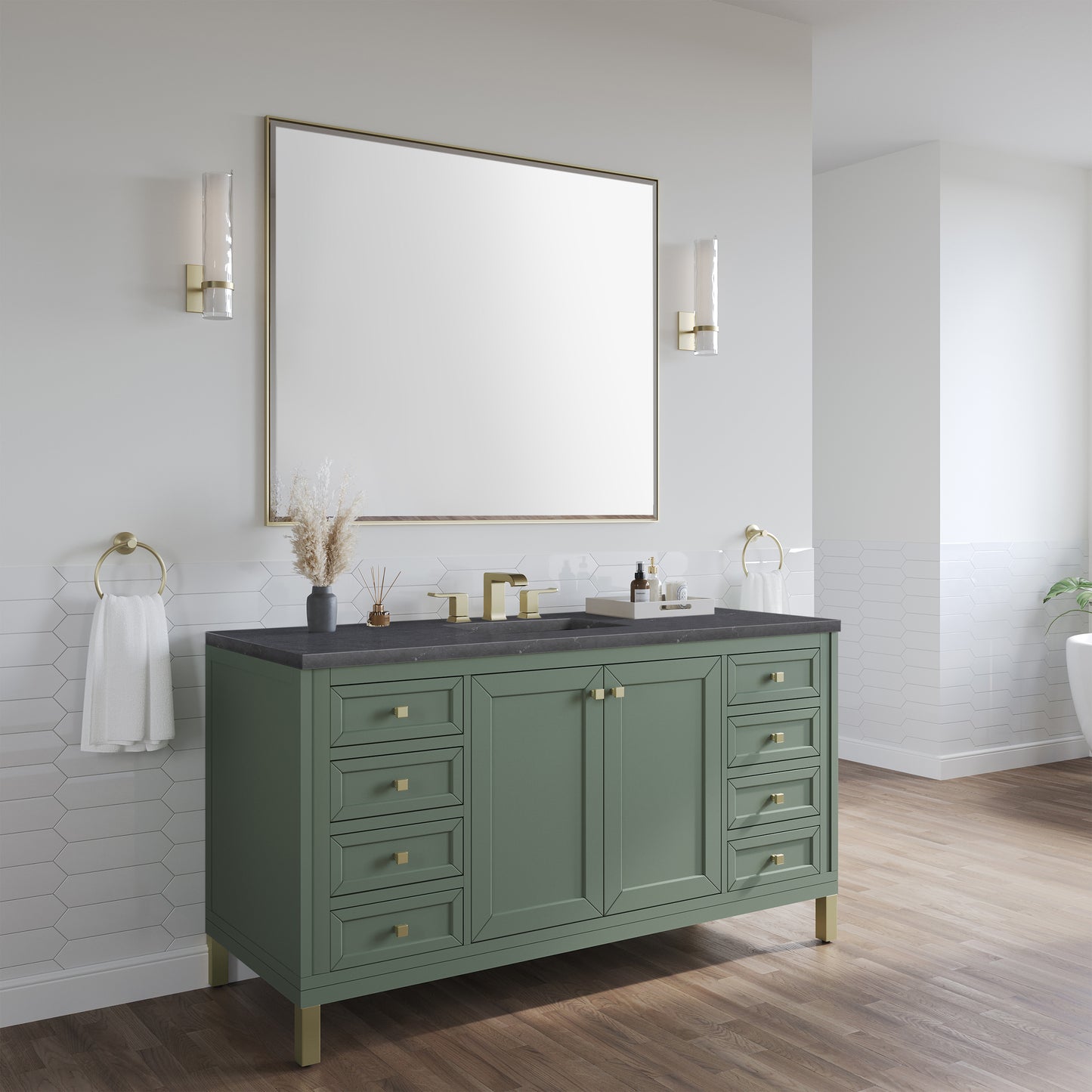 Renovate for Less Atlanta Chicago 60" Single Vanity, Smokey Celadon, w/ 3 CM Charcoal Soapstone Silestone® Top