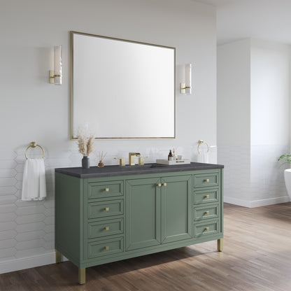 Renovate for Less Atlanta Chicago 60" Single Vanity, Smokey Celadon, w/ 3 CM Charcoal Soapstone Silestone® Top