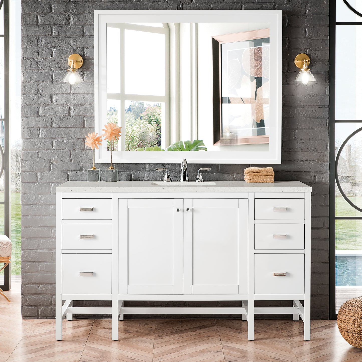 Renovate for Less Atlanta Addison 72" Double Vanity, Glossy White w/ 3 CM Lime Delight Silestone Top