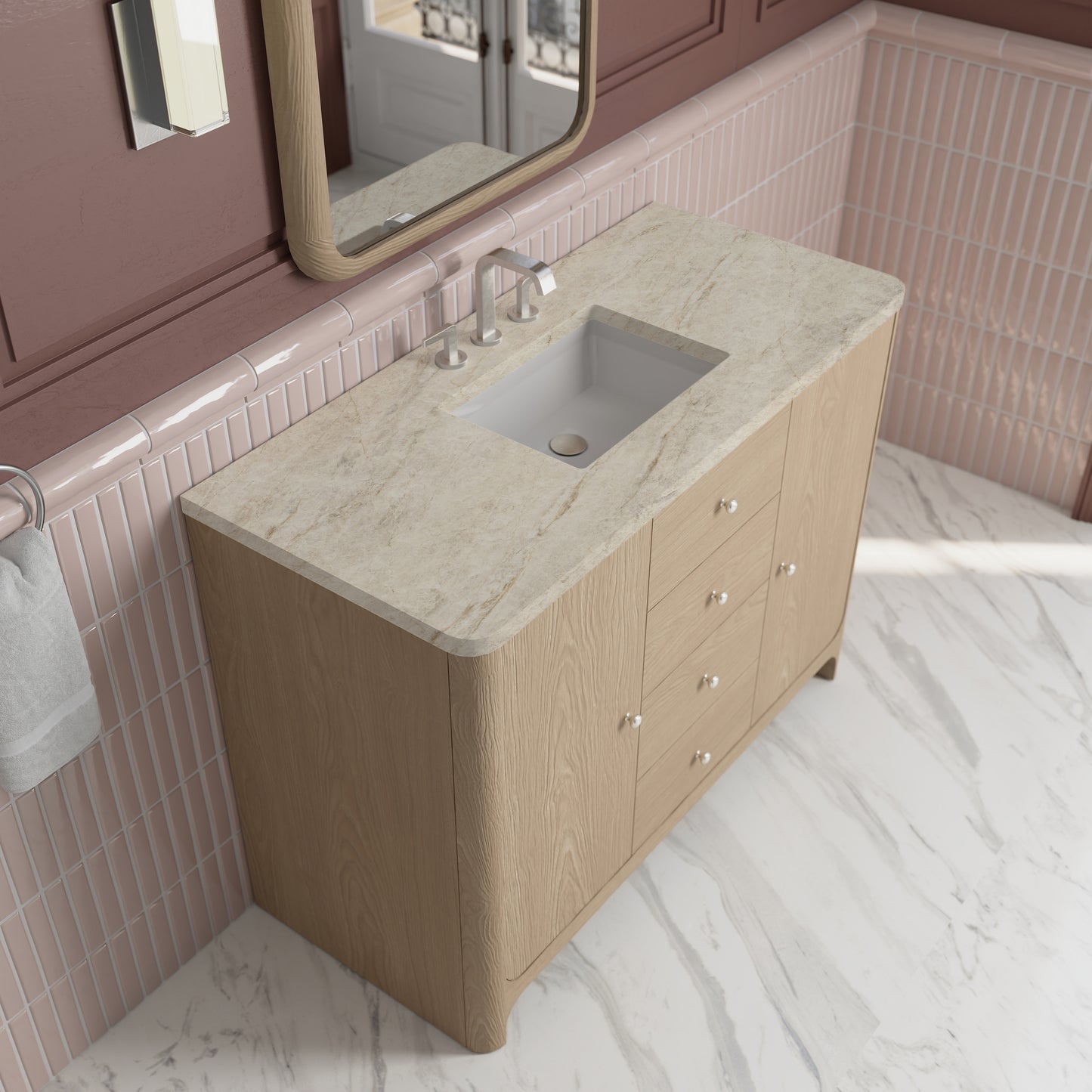 Renovate for Less Atlanta Gracyn 48" Single Vanity, Coastal Driftwood, w/ 3 CM Tajnar Eclos Widespread Top