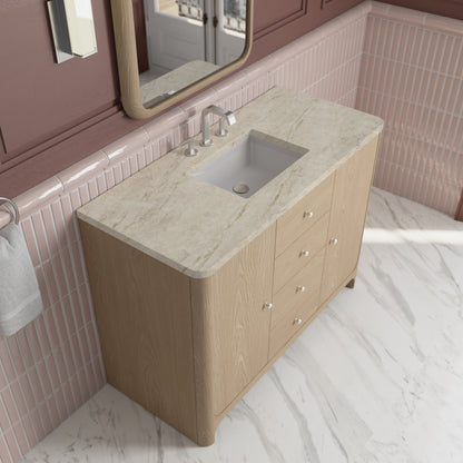 Renovate for Less Atlanta Gracyn 48" Single Vanity, Coastal Driftwood, w/ 3 CM Tajnar Eclos Widespread Top