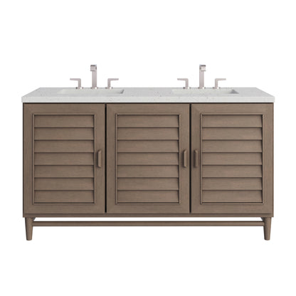 Renovate for Less Atlanta Portland 60" Double Vanity Whitewashed Walnut w/ 3 CM Lime Delight Silestone Top