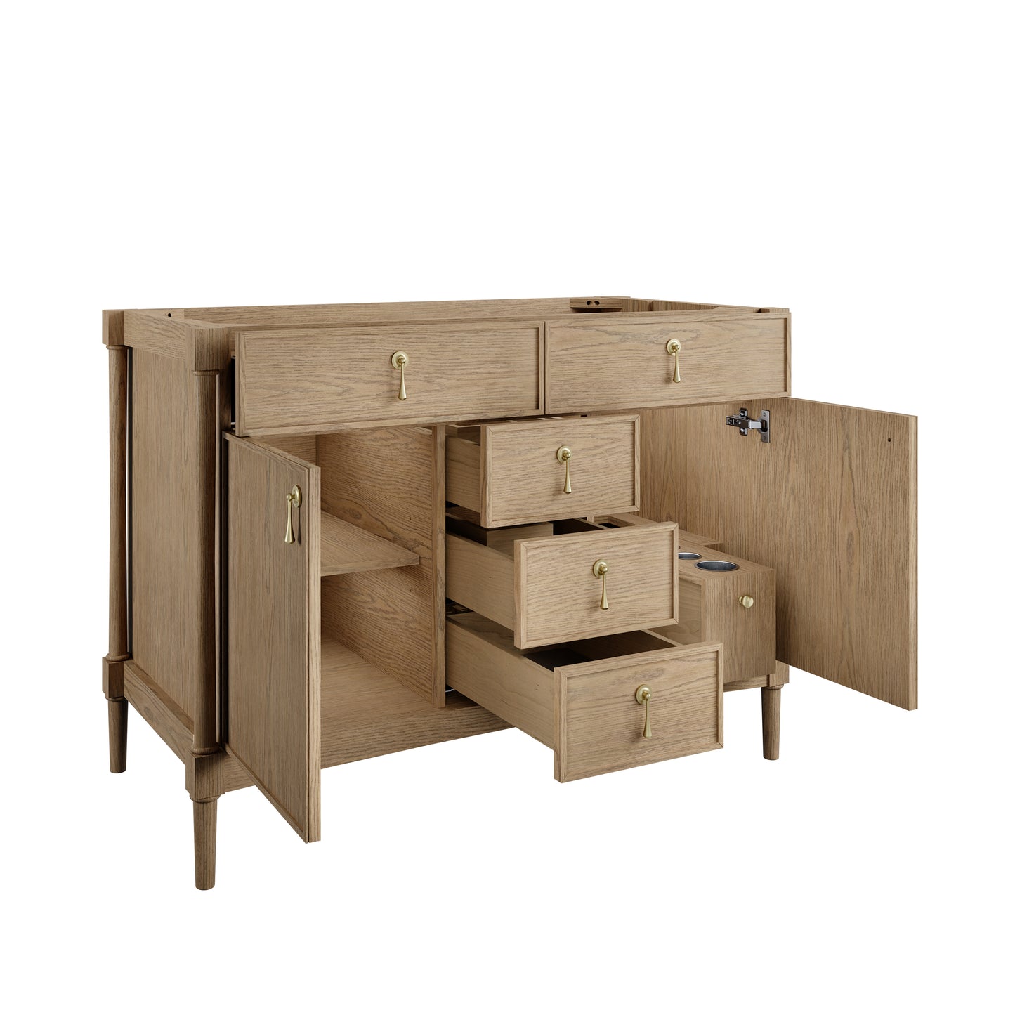 Renovate for Less Atlanta Kinnsden 48" Single Vanity, Weathered Oak w/ 3 CM Tajnar Eclos Top w/FreePower Wireless Charger