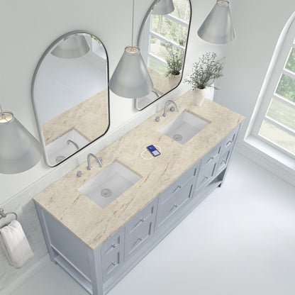Renovate for Less Atlanta Breckenridge 72" Double Vanity, Serenity Blue, w/ 3 CM Tajnar Eclos Top w/FreePower Wireless Charger