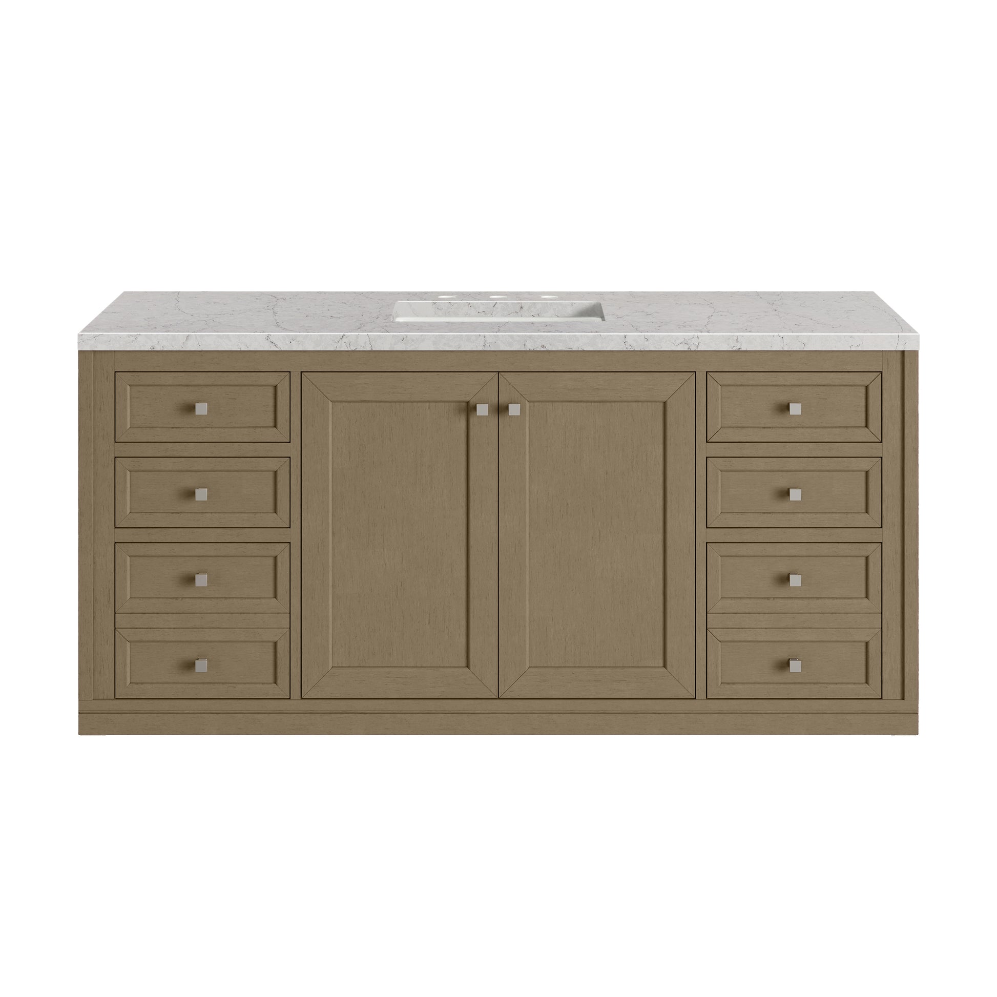 Renovate for Less Atlanta Chicago 60" Single Vanity, Walnut Whisper, w/ 3 CM Eternal Jasmine Pearl Silestone® Top