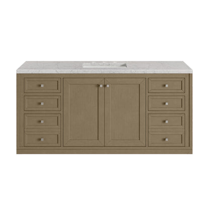 Renovate for Less Atlanta Chicago 60" Single Vanity, Walnut Whisper, w/ 3 CM Eternal Jasmine Pearl Silestone® Top