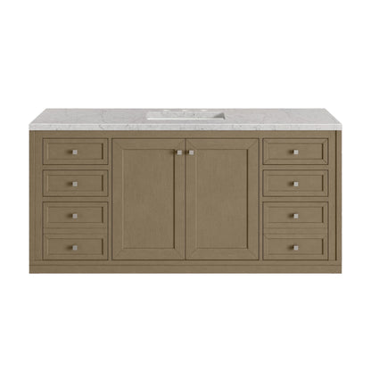 Chicago 60" Single Vanity, Walnut Whisper, w/ 3 CM Eternal Jasmine Pearl Silestone® Top