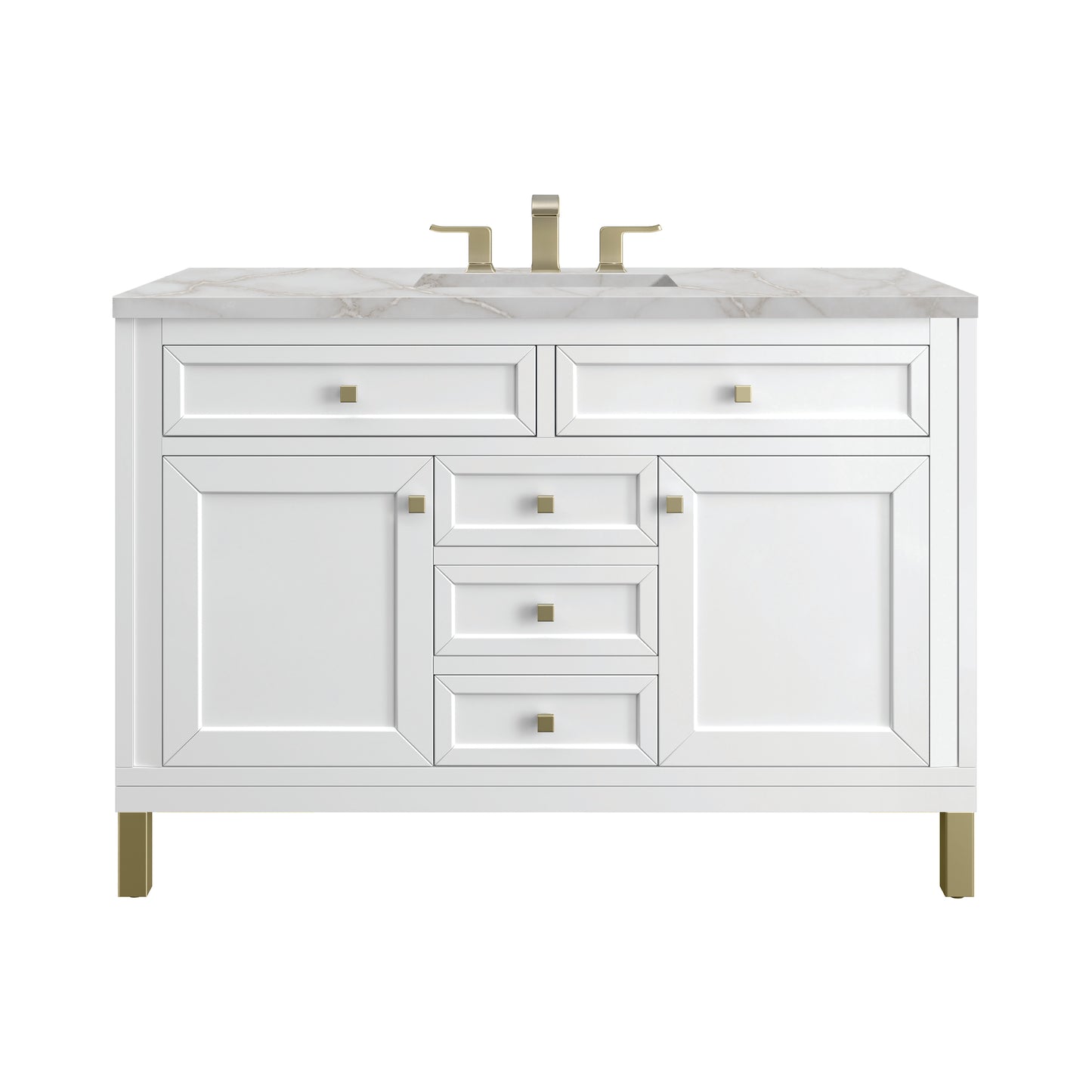 Renovate for Less Atlanta Chicago 48" Single Vanity, Glossy White, w/ 3 CM Victorian Silver Silestone® Top w/FreePower Wireless Charger