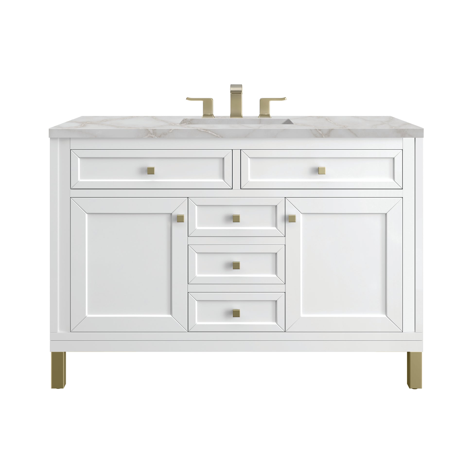 Renovate for Less Atlanta Chicago 48" Single Vanity, Glossy White, w/ 3 CM Victorian Silver Silestone® Top w/FreePower Wireless Charger