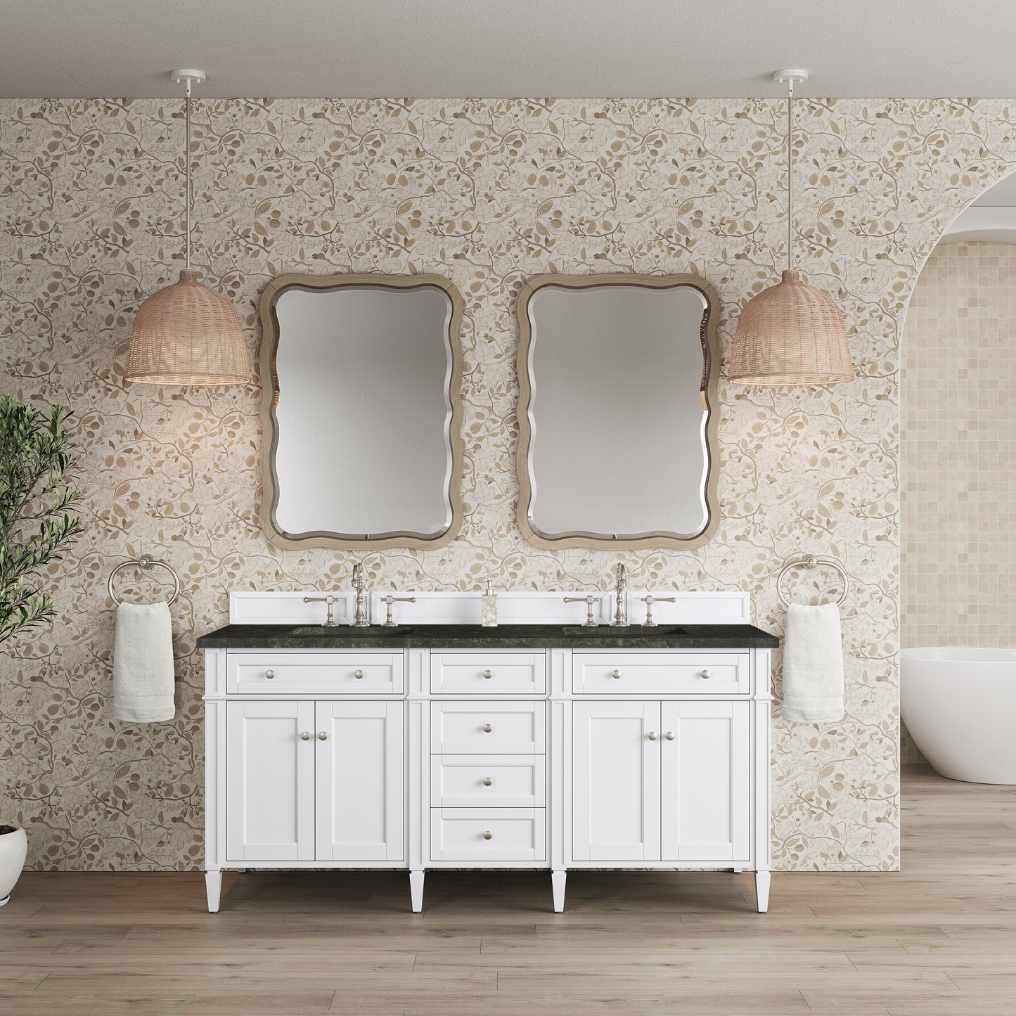 Renovate for Less Atlanta Brittany 72" Double Vanity in Bright White, w/ 3 CM Phantome Eclos Top