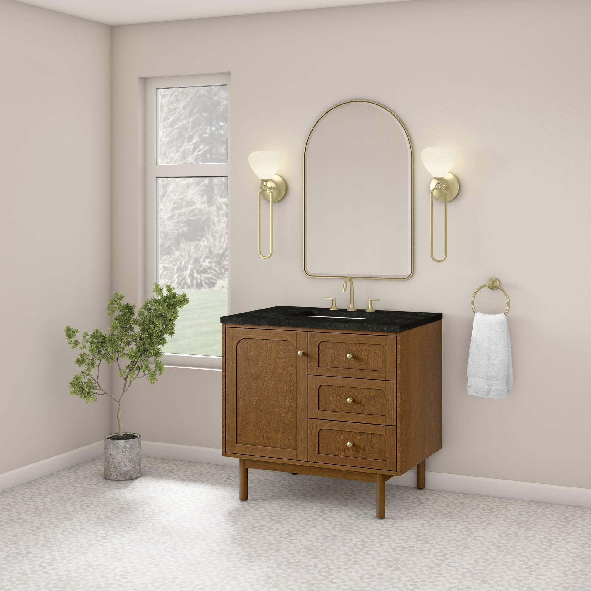 Renovate for Less Atlanta Laurent 36" Single Vanity, Honey Oak w/ 3 CM Phantome Eclos Top