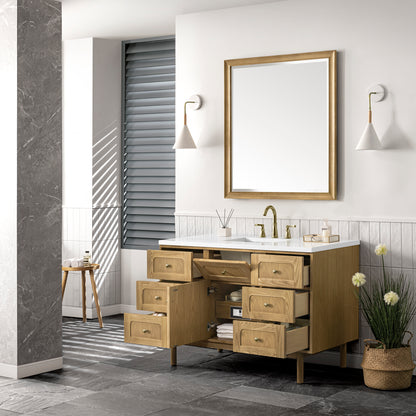 Renovate for Less Atlanta Laurent 48" Single Vanity, Light Natural Oak w/ 3 CM White Zeus Top