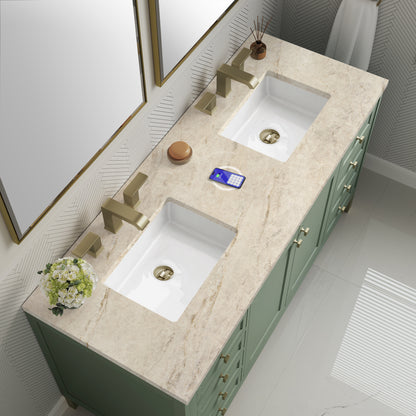 Renovate for Less Atlanta Chicago 60" Double Vanity, Smokey Celadon, w/ 3 CM Tajnar Eclos Top w/FreePower Wireless Charger
