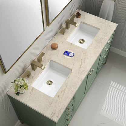 Chicago 60" Double Vanity, Smokey Celadon, w/ 3 CM Tajnar Eclos Top w/FreePower Wireless Charger