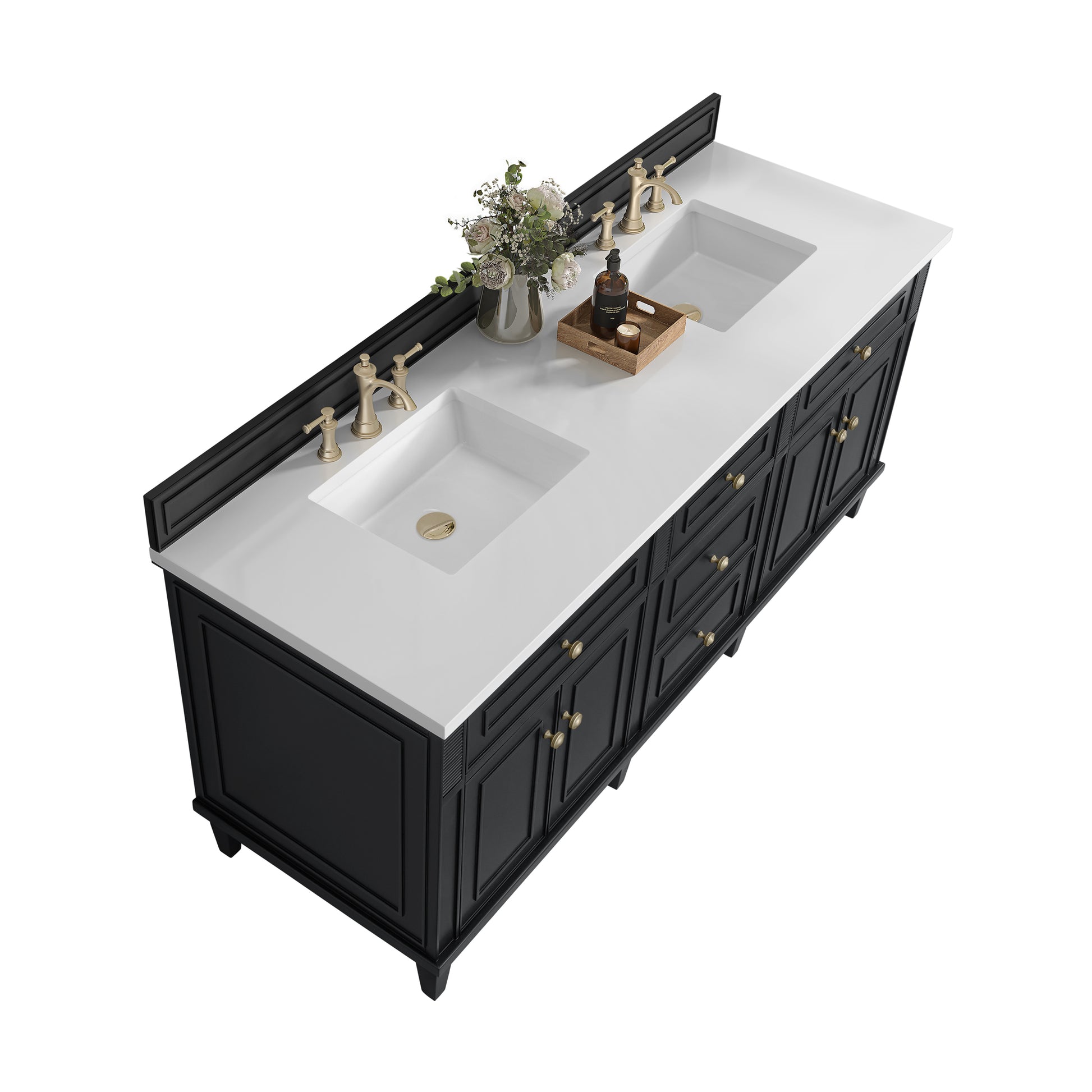 Renovate for Less Atlanta Lorelai 72" Double Vanity, Black Onyx w/ 3 CM White Zeus Silestone Top