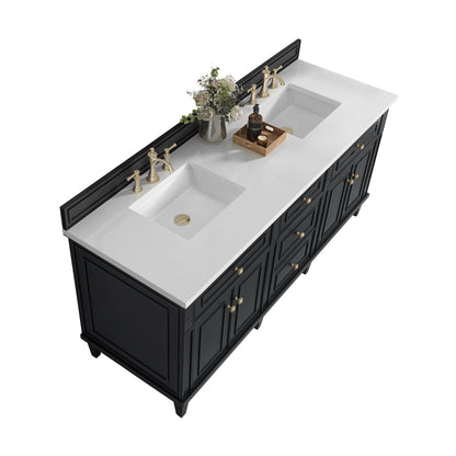 Renovate for Less Atlanta Lorelai 72" Double Vanity, Black Onyx w/ 3 CM White Zeus Silestone Top