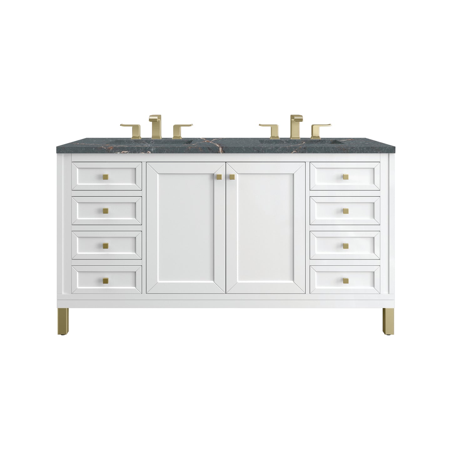 Renovate for Less Atlanta Chicago 60" Double Vanity, Glossy White, w/ 3 CM Parisien Bleu Silestone® Top w/FreePower Wireless Charger