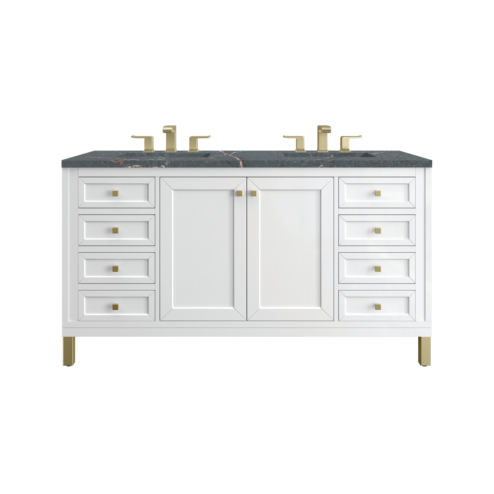 Renovate for Less Atlanta Chicago 60" Double Vanity, Glossy White, w/ 3 CM Parisien Bleu Silestone® Top w/FreePower Wireless Charger