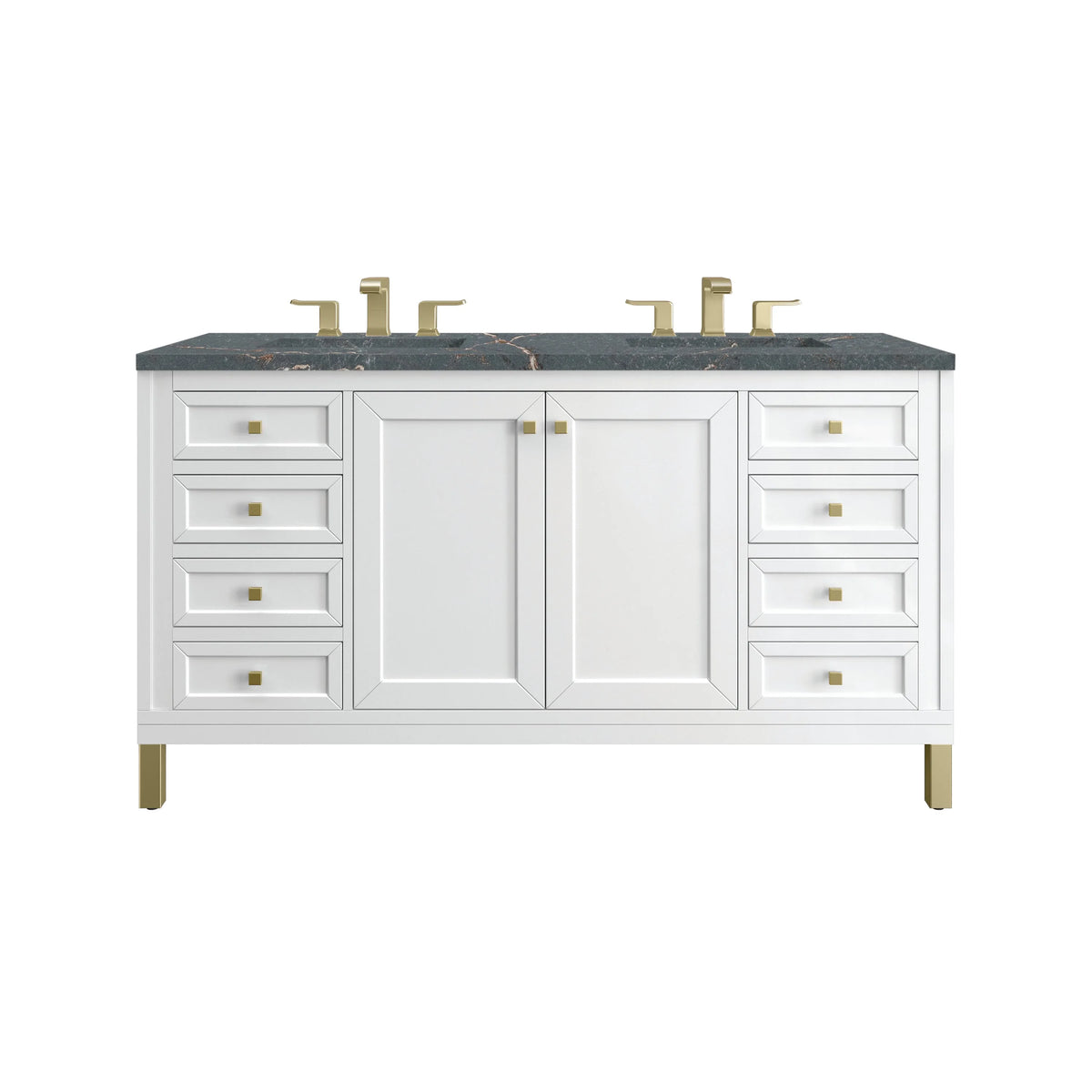 Chicago 60" Double Vanity, Glossy White, w/ 3 CM Parisien Bleu Silestone® Top w/FreePower Wireless Charger