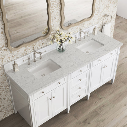 Renovate for Less Atlanta Brittany 72" Double Vanity, Bright White Vanity w/ 3 CM Eternal Jasmine Pearl Silestone Top