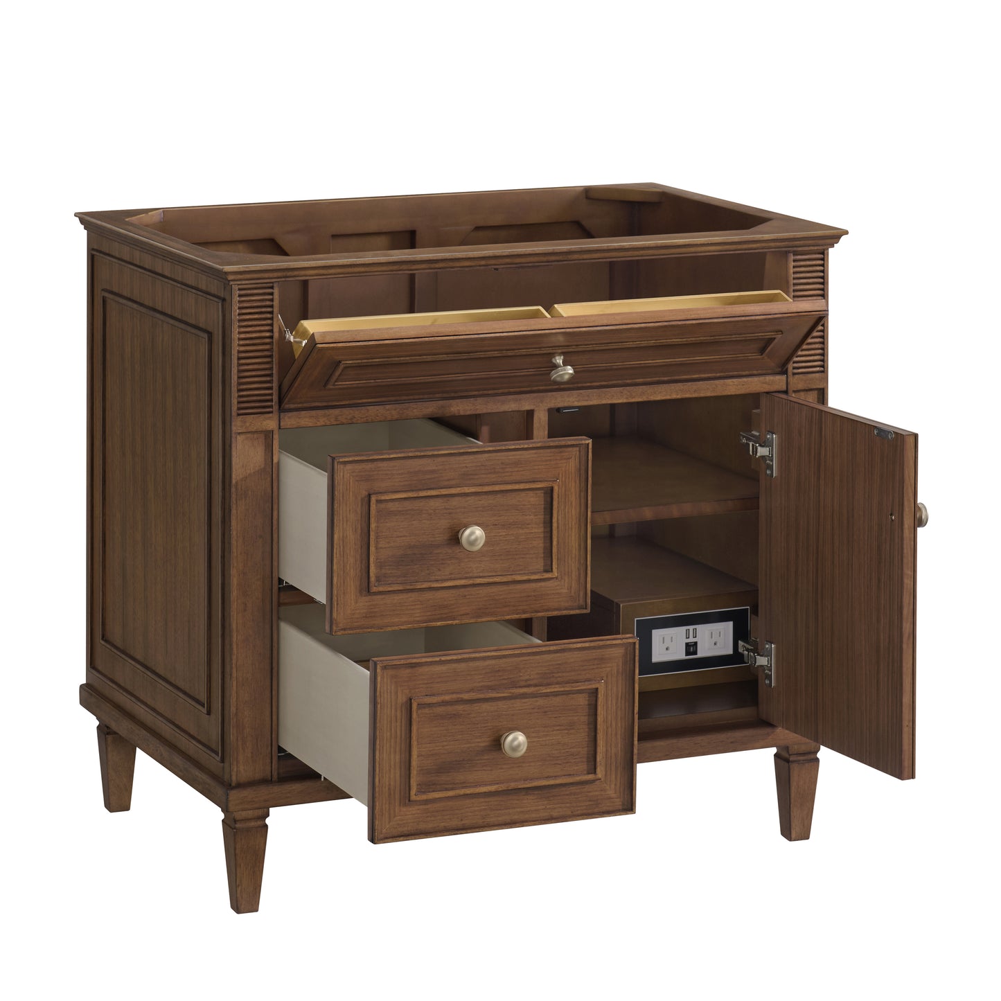 Renovate for Less Atlanta Lorelai 36" Single Vanity, Mid-Century Walnut w/ 3 CM Carrara White Marble Top