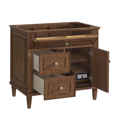 Renovate for Less Atlanta Lorelai 36" Single Vanity, Mid-Century Walnut w/ 3 CM Ethereal Noctis Silestone Top