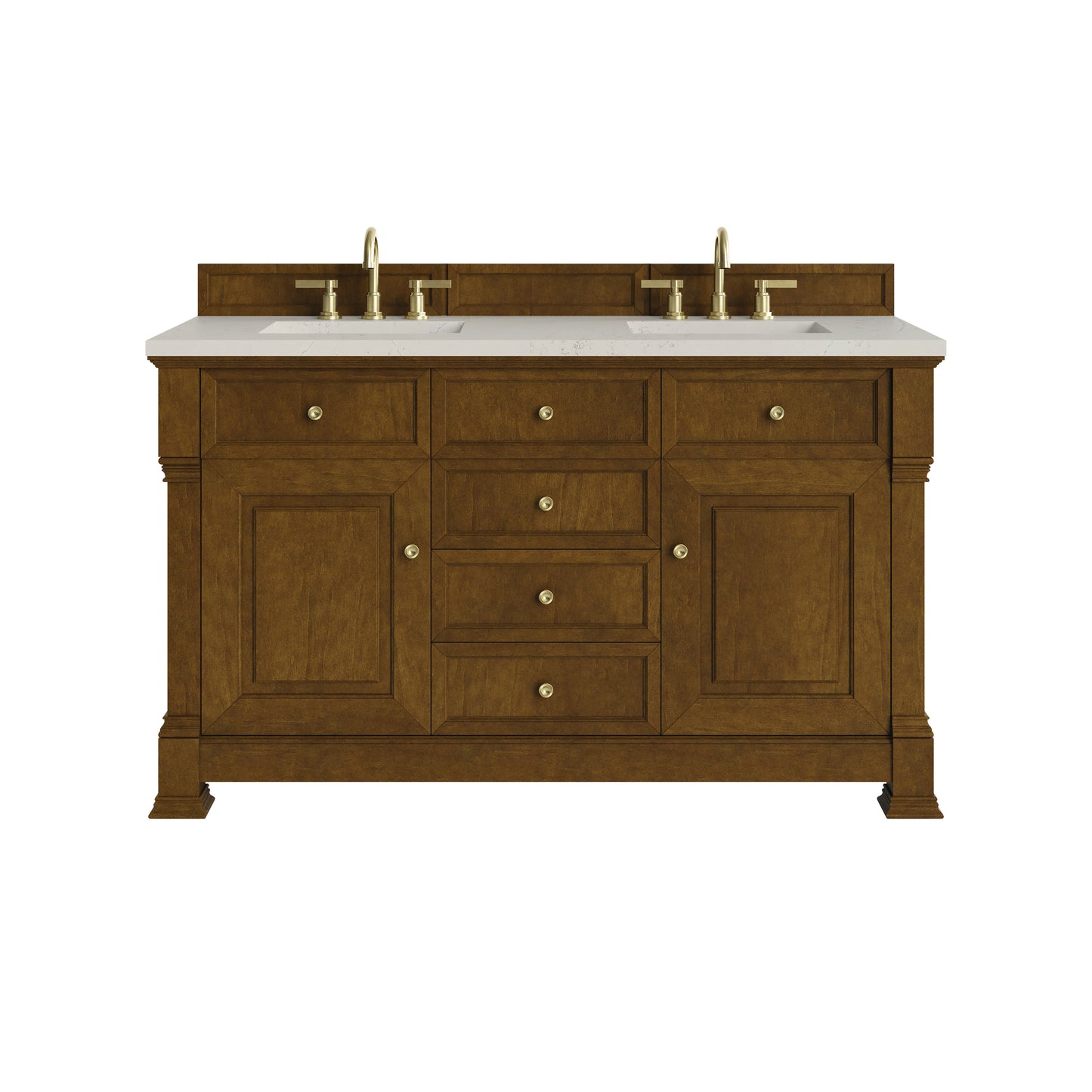 Renovate for Less Atlanta Brookfield 60" Double Vanity, Honey Oak, w/ 3 CM Siberian Silestone Top w/FreePower Wireless Charger