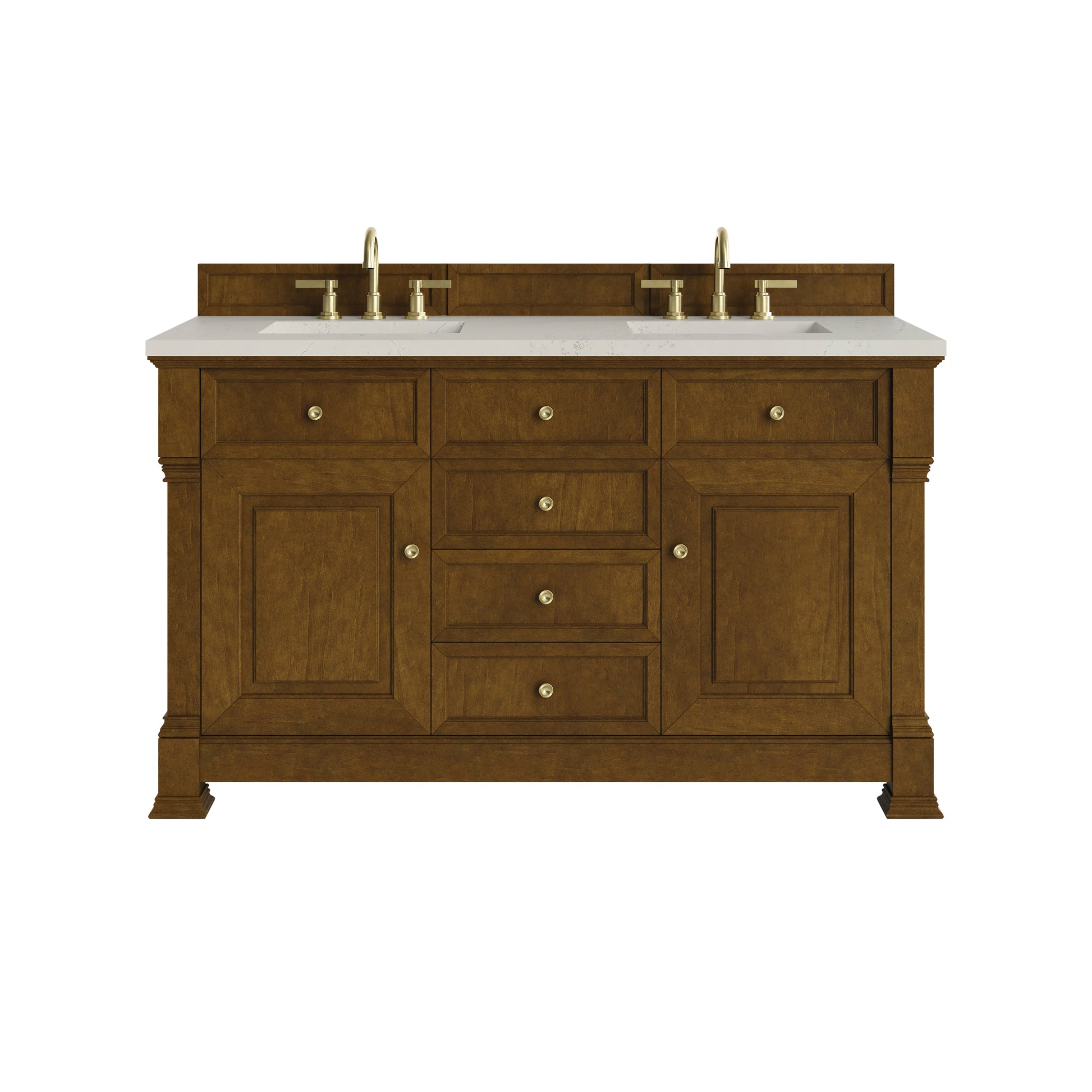 Renovate for Less Atlanta Brookfield 60" Double Vanity, Honey Oak, w/ 3 CM Siberian Silestone Top w/FreePower Wireless Charger