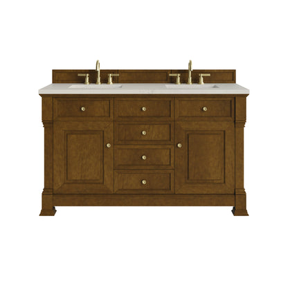 Renovate for Less Atlanta Brookfield 60" Double Vanity, Honey Oak, w/ 3 CM Siberian Silestone Top w/FreePower Wireless Charger