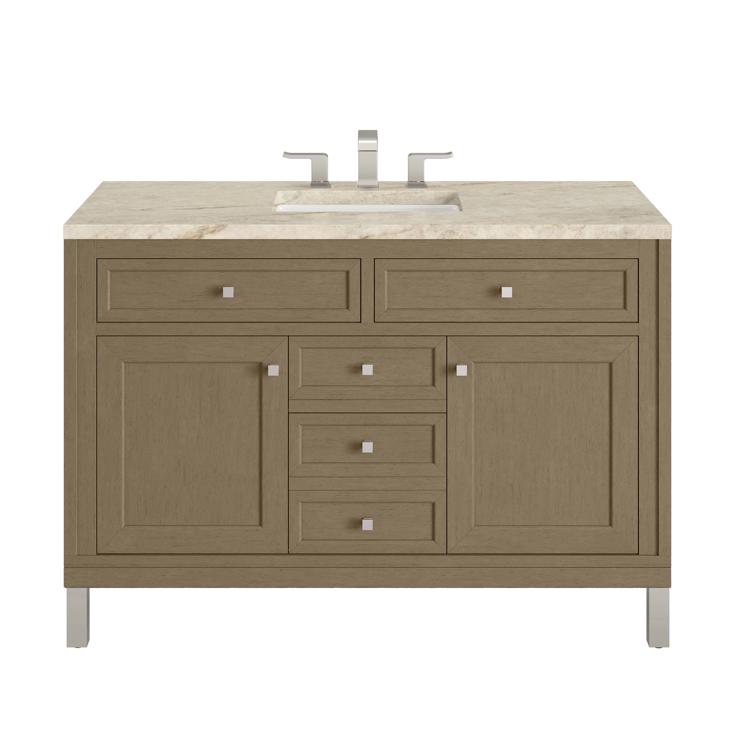 Renovate for Less Atlanta Chicago 48" Single Vanity, Walnut Whisper, w/ 3 CM Tajnar Eclos Top w/FreePower Wireless Charger