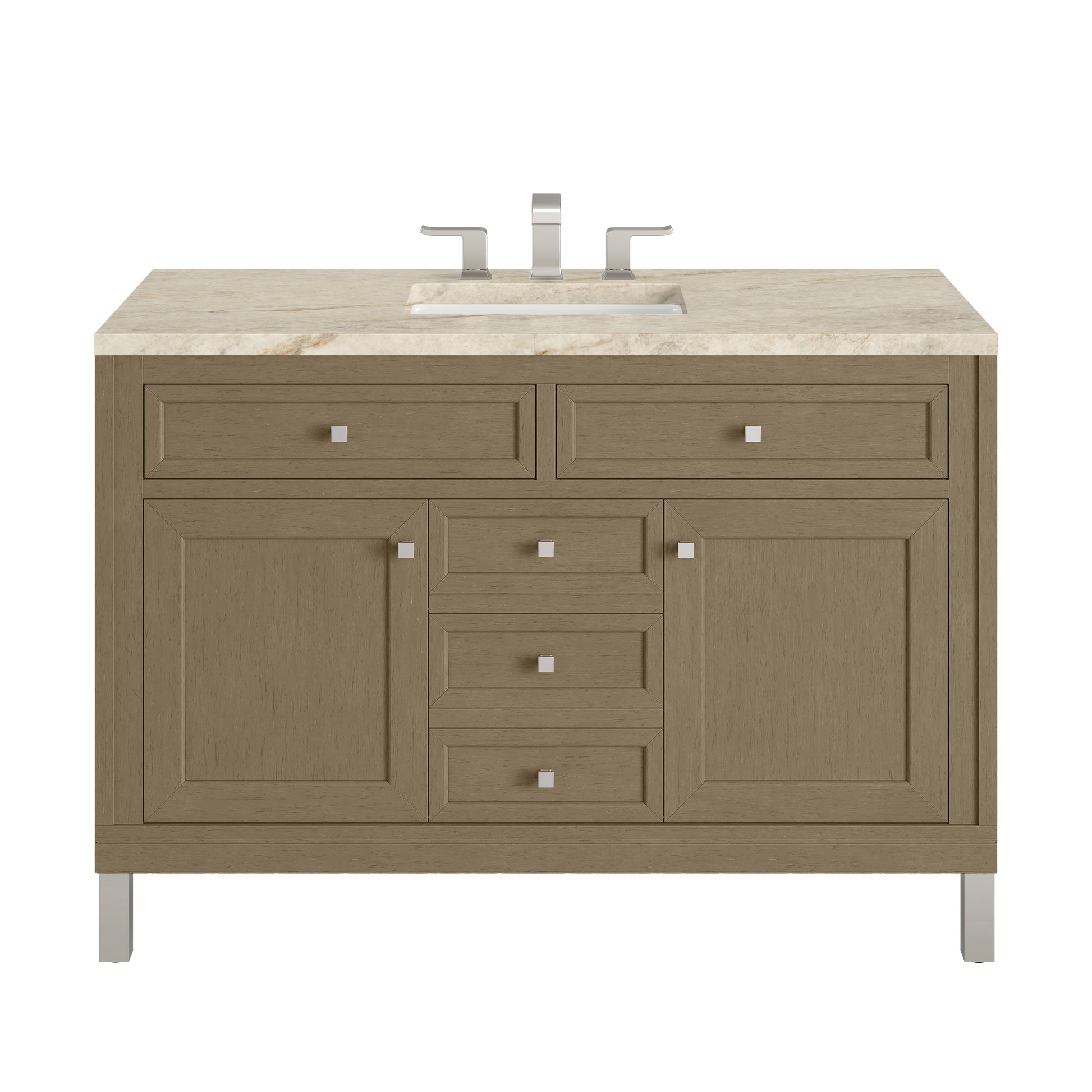 Renovate for Less Atlanta Chicago 48" Single Vanity, Walnut Whisper, w/ 3 CM Tajnar Eclos Top w/FreePower Wireless Charger