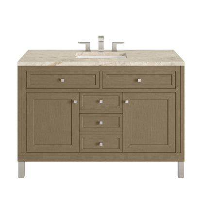 Renovate for Less Atlanta Chicago 48" Single Vanity, Walnut Whisper, w/ 3 CM Tajnar Eclos Top w/FreePower Wireless Charger
