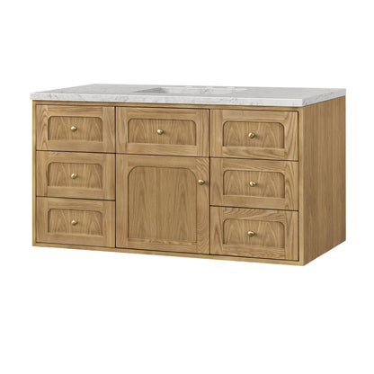 Renovate for Less Atlanta Laurent 48" Single Vanity, Light Natural Oak w/ 3 CM Eternal Jasmine Pearl Top