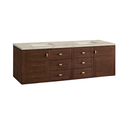Renovate for Less Atlanta Amberly 72" Double Vanity, Mid-Century Walnut, w/ 3 CM Tajnar Eclos Top