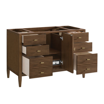 Renovate for Less Atlanta Myrrin 48" Single Vanity, Mid Century Walnut, w/ 3 CM Tajnar Eclos Top
