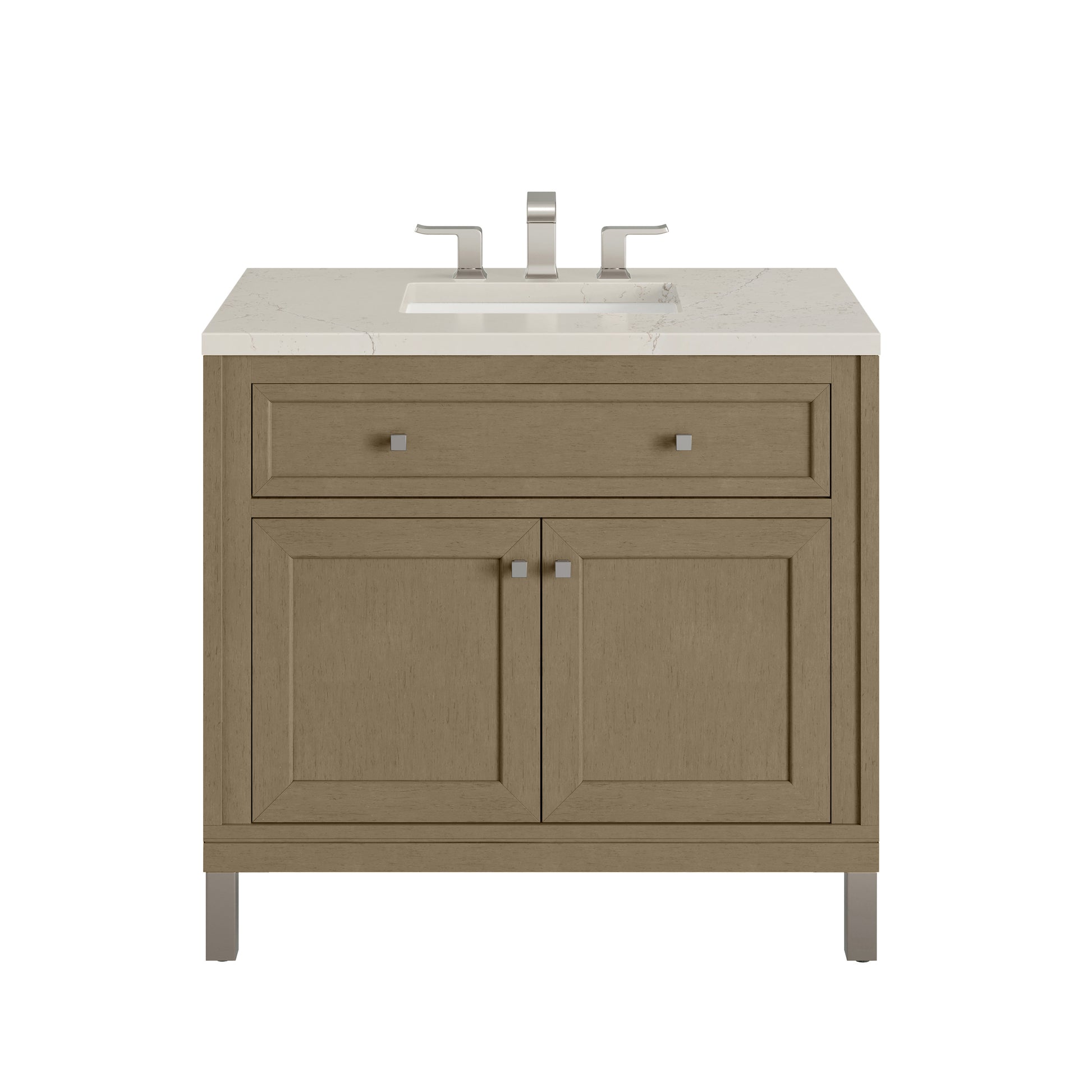 Renovate for Less Atlanta Chicago 36" Single Vanity, Walnut Whisper, w/ 3 CM Siberian Silestone Top