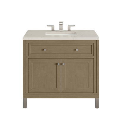 Renovate for Less Atlanta Chicago 36" Single Vanity, Walnut Whisper, w/ 3 CM Siberian Silestone Top