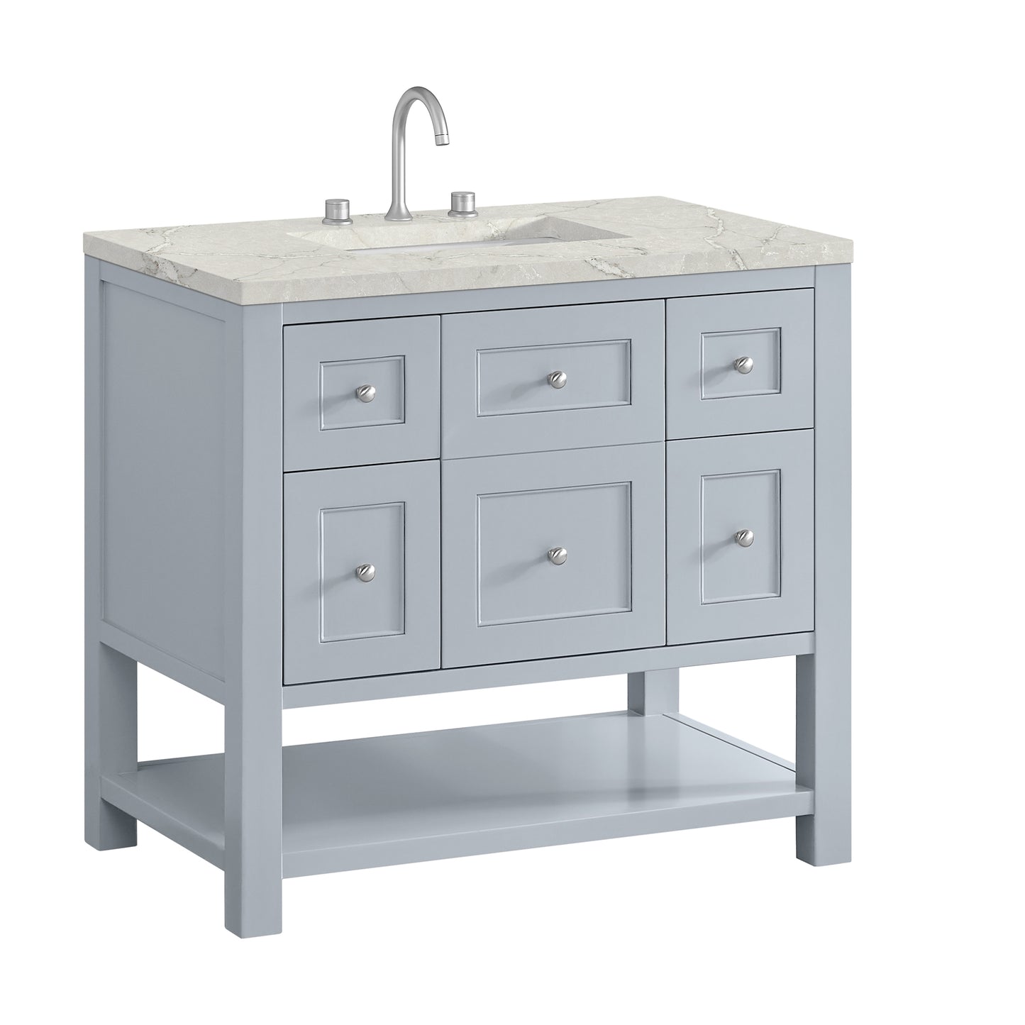 Renovate for Less Atlanta Breckenridge 36" Single Vanity, Serenity Blue, w/ 3 CM Victorian Silver Quartz Top