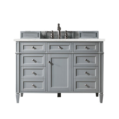 Renovate for Less Atlanta Brittany 48" Single Vanity, Urban Gray w/ 3 CM Eternal Jasmine Pearl Silestone Top w/FreePower Wireless Charger