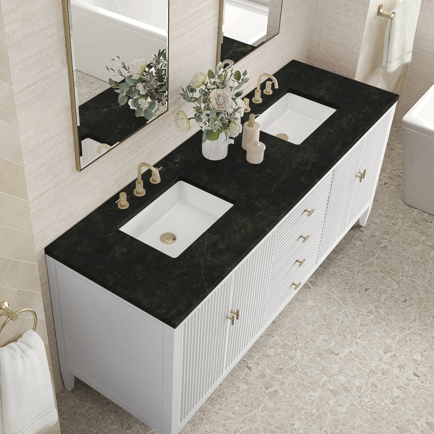 Renovate for Less Atlanta Myrrin 72" Vanity, Bright White, w/ 3 CM Phantome Eclos Top