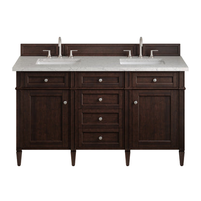 Renovate for Less Atlanta Brittany 60" Double Vanity, Burnished Mahogany w/ 3 CM Eternal Jasmine Pearl Silestone Top
