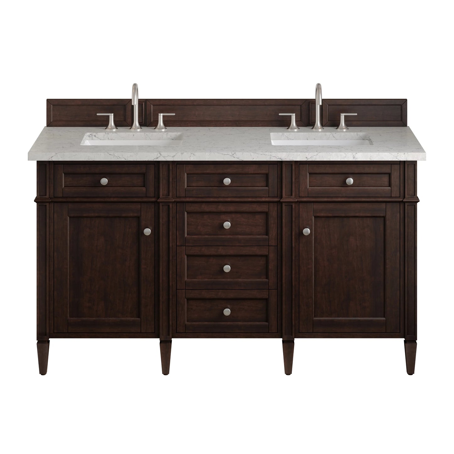 Brittany 60" Double Vanity, Burnished Mahogany w/ 3 CM Eternal Jasmine Pearl Silestone Top