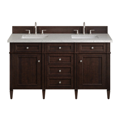 Brittany 60" Double Vanity, Burnished Mahogany w/ 3 CM Eternal Jasmine Pearl Silestone Top