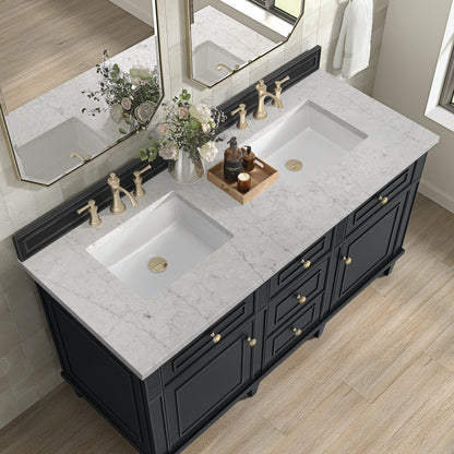 Renovate for Less Atlanta Lorelai 60" Double Vanity, Black Onyx w/ 3 CM Eternal Jasmine Pearl Silestone Top