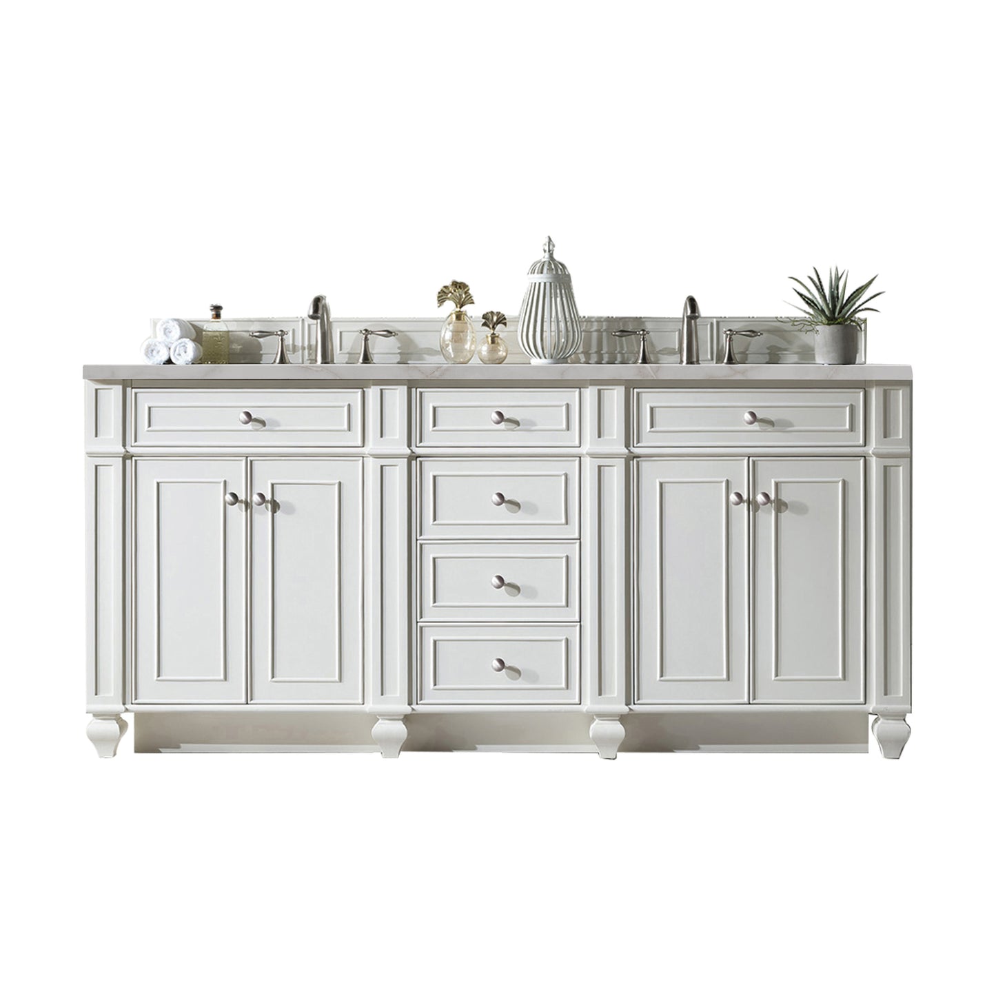 Renovate for Less Atlanta Bristol 72" Double Vanity, Bright White w/ 3 CM Victorian Silver Silestone Top w/FreePower Wireless Charger