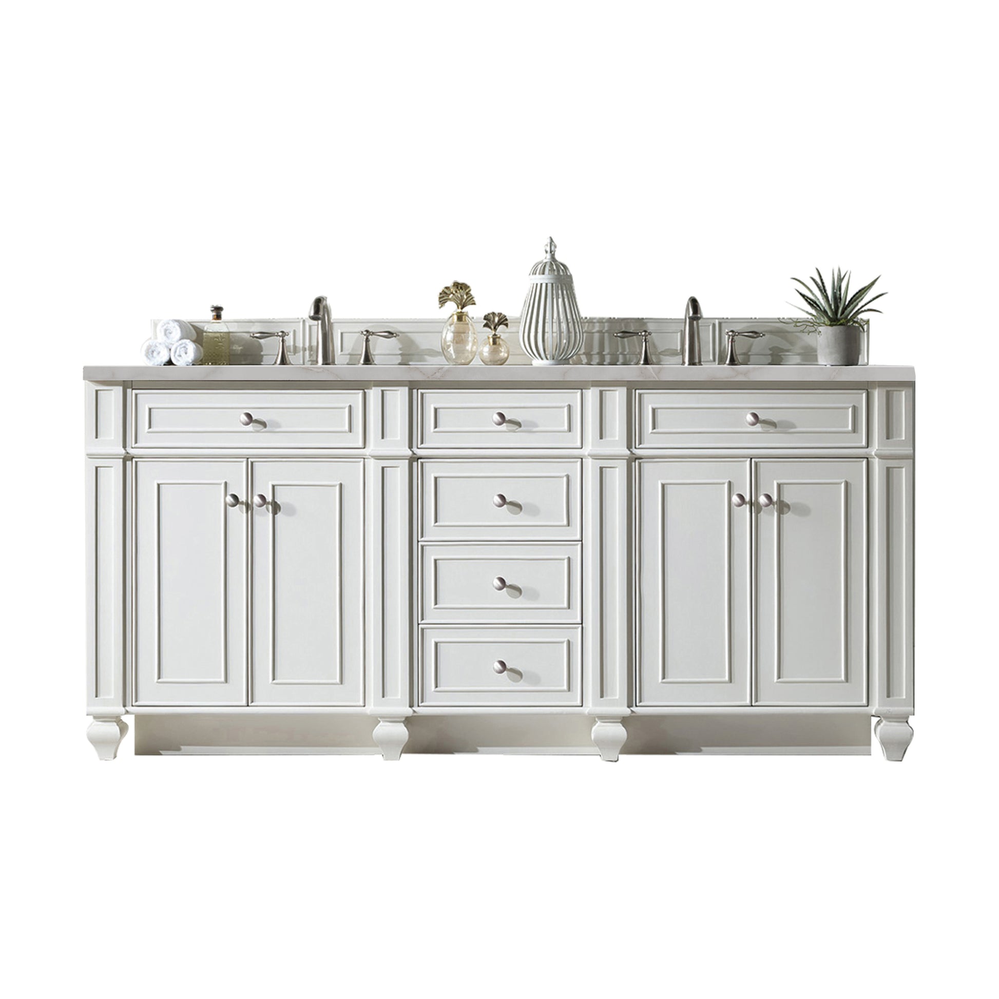 Renovate for Less Atlanta Bristol 72" Double Vanity, Bright White w/ 3 CM Victorian Silver Silestone Top w/FreePower Wireless Charger